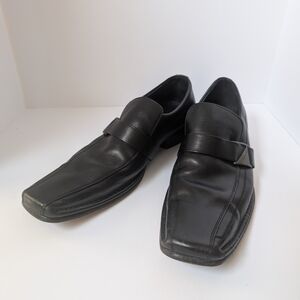 Kenneth Cole Black Leather Square Toe Men's Slip-On Loafers